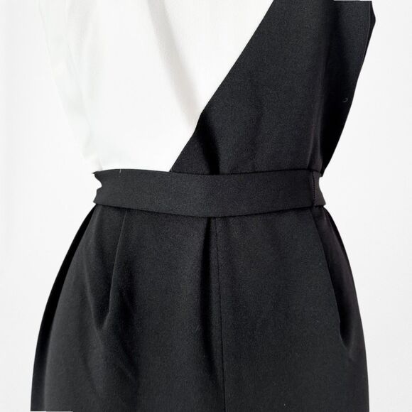 Vintage Y2K Black White Colorblock Sleeveless Wide Leg Waist Tie Jumpsuit Size M - Picture 8 of 8